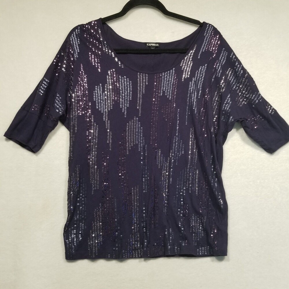 EXPRESS Small Top Sequin Cotton Modal Jersey Knit Sparkle Holiday Whimsigoth